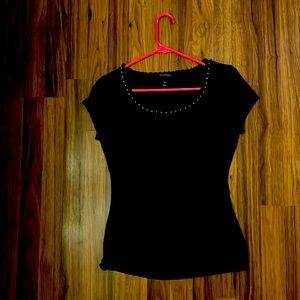 White House flag market short sleeve black shirt with jewel detailing.